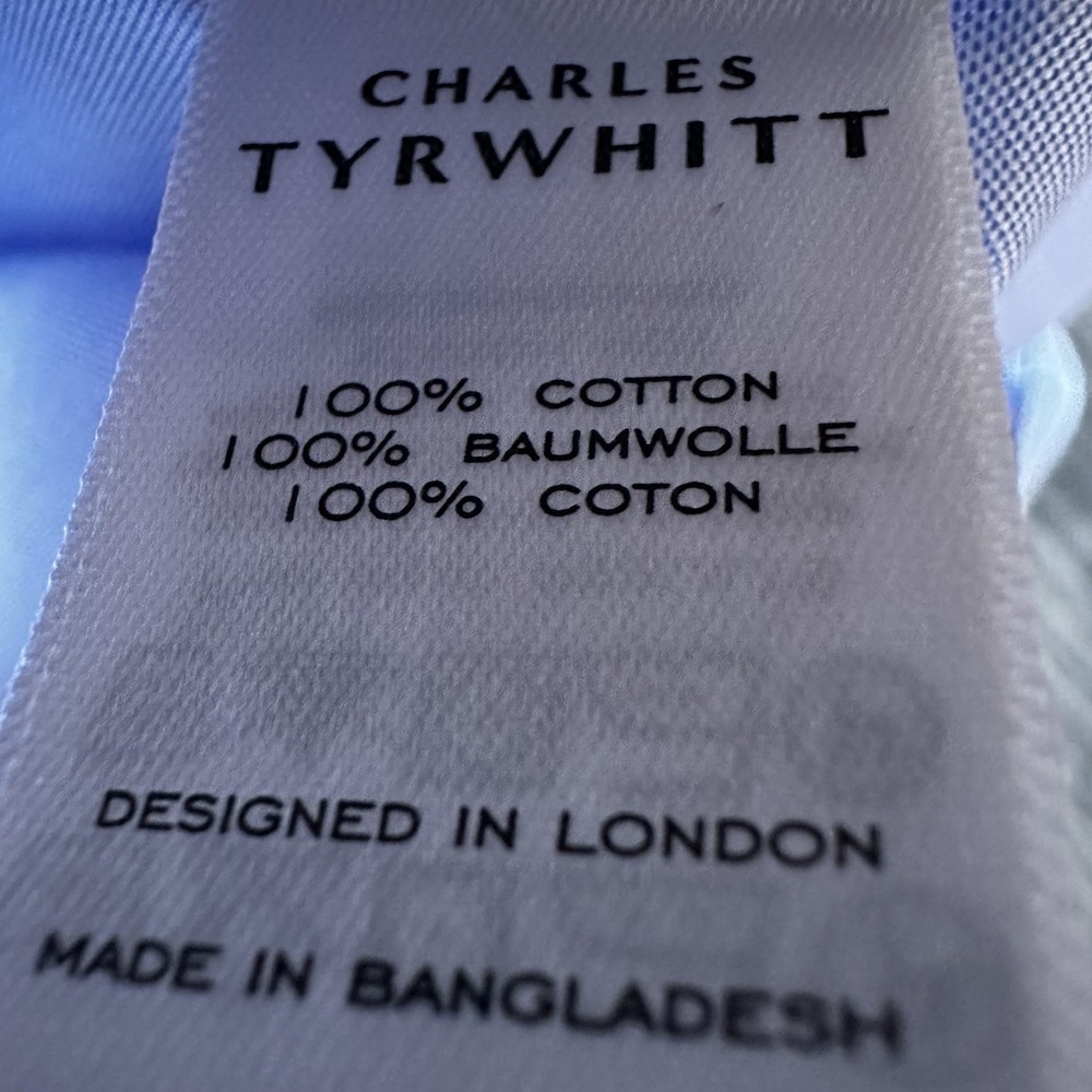 Lot of 2 Charles Tyrwhitt Dress Shirts Mens 16.5/34 Solid White/Blue Cotton - Picture 10 of 10
